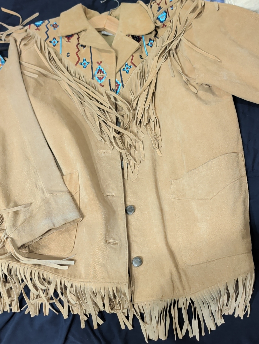 Tan Fringe Sueded Western Jacket with Beaded Yoke